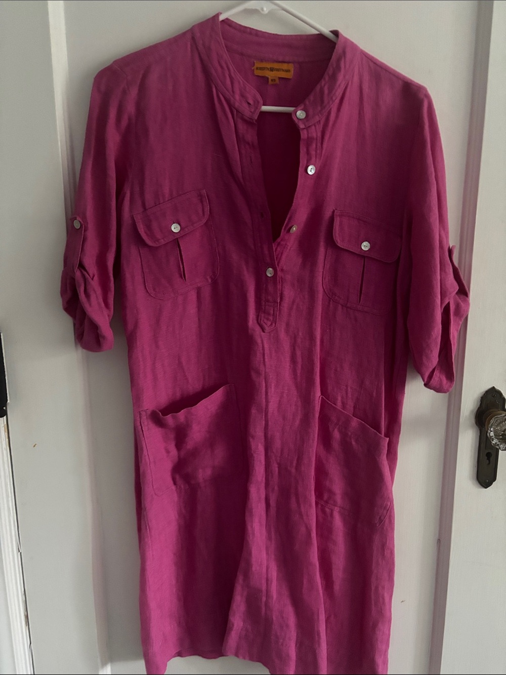 Pink linen Midi Tunic Dress with Pockets